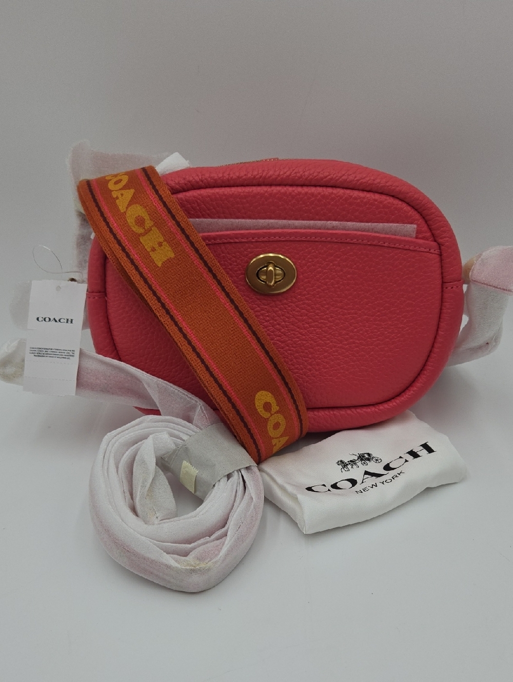#220 NWT COACH Soft Pebble Leather Camera Bag w/Leather/Webbing Strap Watermelon